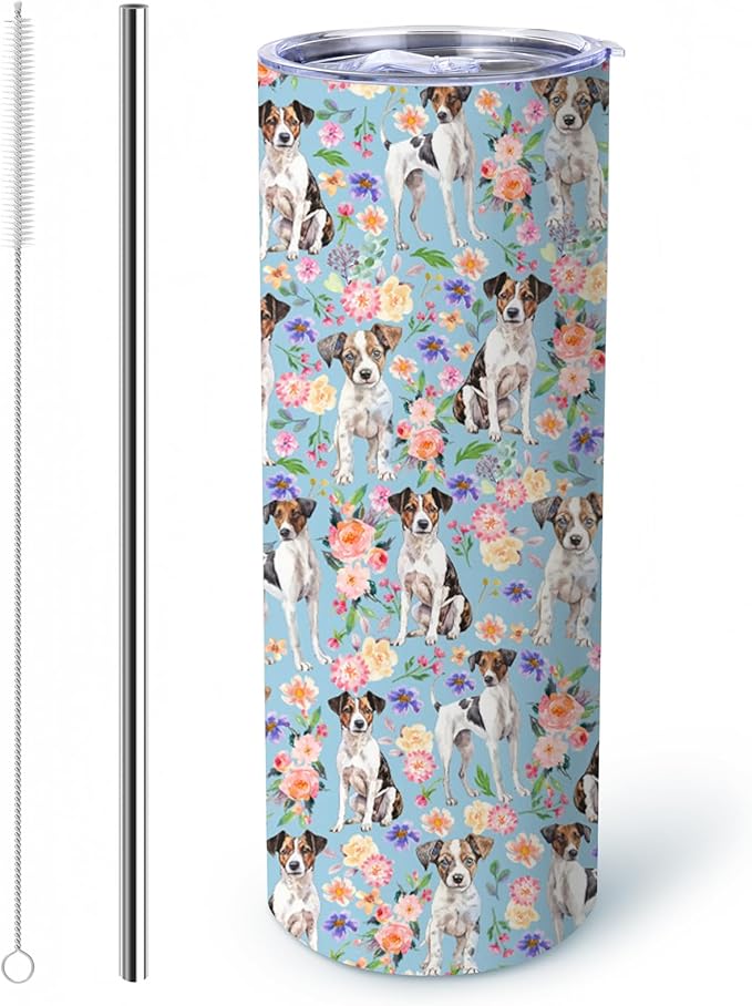 Yogusut Jack Russell Terrier Gifts for Women, 20oz Stainless Steel Insulated Tumbler Travel Mug Cup with Lid Straw Brush, Gifts for Dog Mom Dog Lover