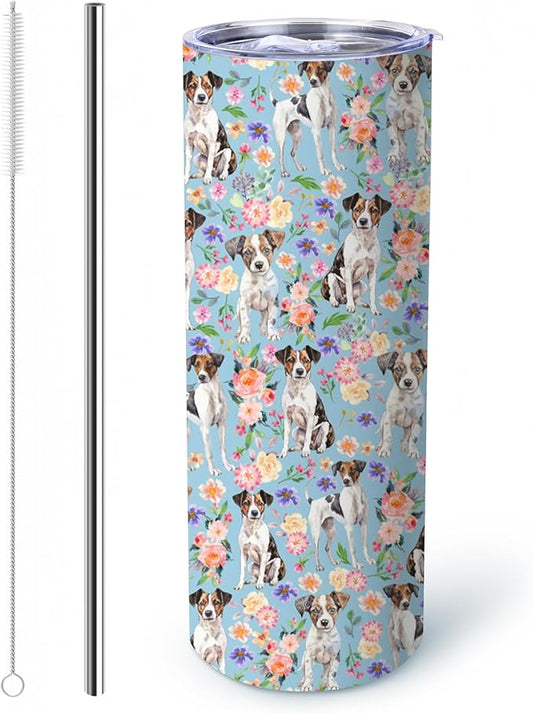 Yogusut Jack Russell Terrier Gifts for Women, 20oz Stainless Steel Insulated Tumbler Travel Mug Cup with Lid Straw Brush, Gifts for Dog Mom Dog Lover