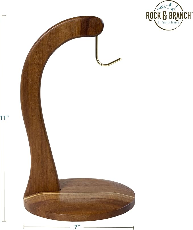 Totally Bamboo Rock & Branch Acacia Wood Banana Holder, Wooden Banana Hanger Stand with Metal Hook