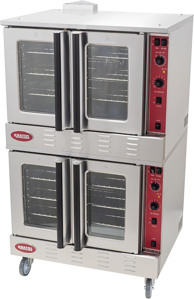 Kratos Commercial Electric Convection Oven, Full Size Double Stack Mobile Stainless Steel Electric Oven for Restaurants, 3 Phase, 240V (29Y-063)
