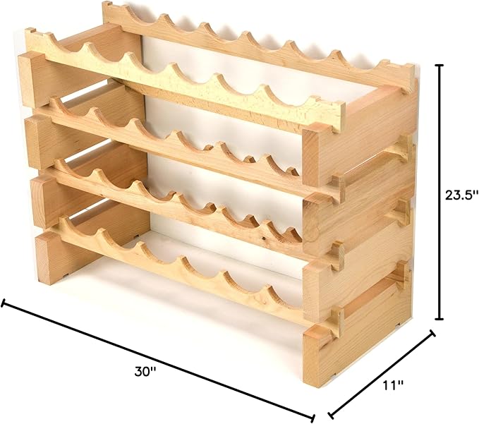 Wine Rack Wood -24 Bottles Modular Hardwood Wine Racks (6 bottles x 4 shelves)