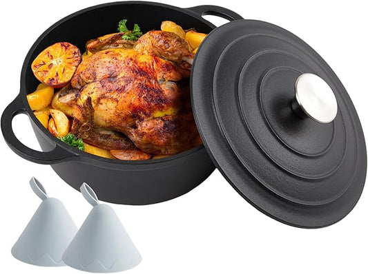 4.5 Quart Dutch Oven Enameled Cast Iron with Lid - Big Dual Handles - Oven Safe up to 500째F - Classic Round Pot for Versatile Cooking Matte Black(No Enameled