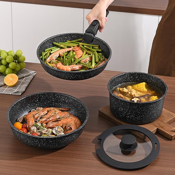 Pots and Pans Set, Nonstick Detachable Handle Cookware Set, Induction Kitchen Cookware Set with Removable Handle, Healthy Non Stick Cookware, Dishwasher 竊?Oven Safe, PFOA Free
