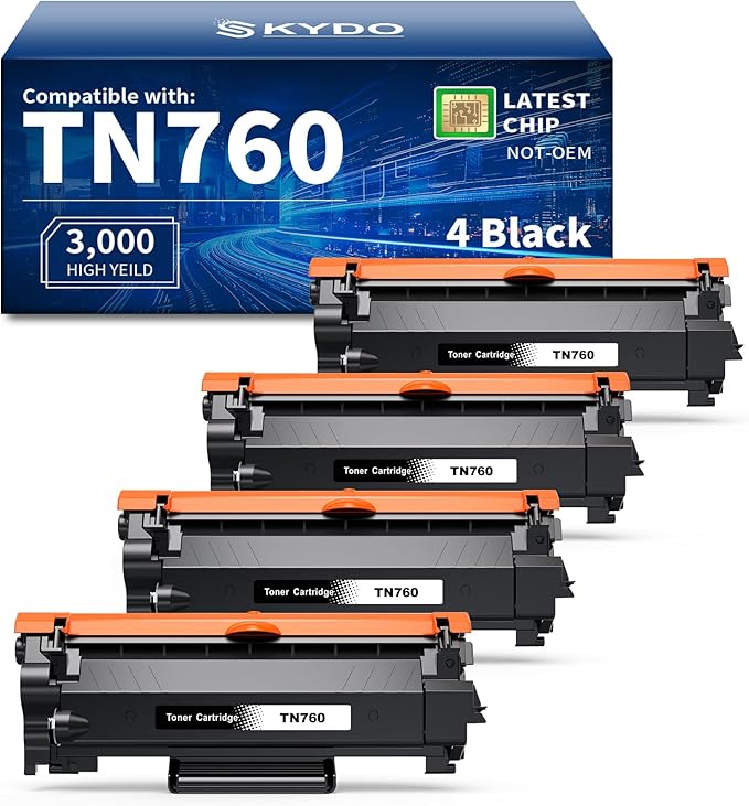 [with CHIP] Compatible TN760 Toner Replacement for Brother TN760 TN-760 TN730 TN-730 Cartridge Use with HL-L2350DW HL-L2390DW HL-2550DW MFC-L2710DW MFC-L2750DW HL-L2350DW HL-L2370DW(4 Black)