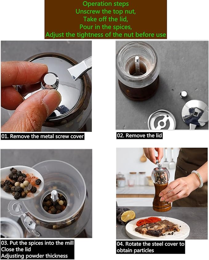 Pepper Grinder, Classical Roast Black Manual Pepper Grinder Set, Hand Shake Sea Salt Mill, Retro Style Wood竊?Acrylic竊똂eramic Blades, Enjoy Fresh Pepper Spices (Walnut color 2pcs-6in)
