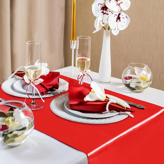 Yblut 10 Pack Satin Table Runner 12 x 108 Inch Long Red Silk Table Runner for Wedding Party Banquet Birthday Decoration