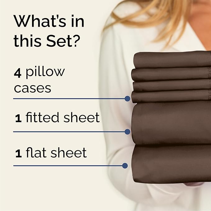 Queen 6 Piece Sheet Set - Cooling & Breathable Bed Sheets - Hotel Luxury Bed Sheets for Women, Men, Kids & Teens - Comfy Bedding w/Deep Pockets & Easy Fit - Soft & Wrinkle Free - Queen Brown Sheets