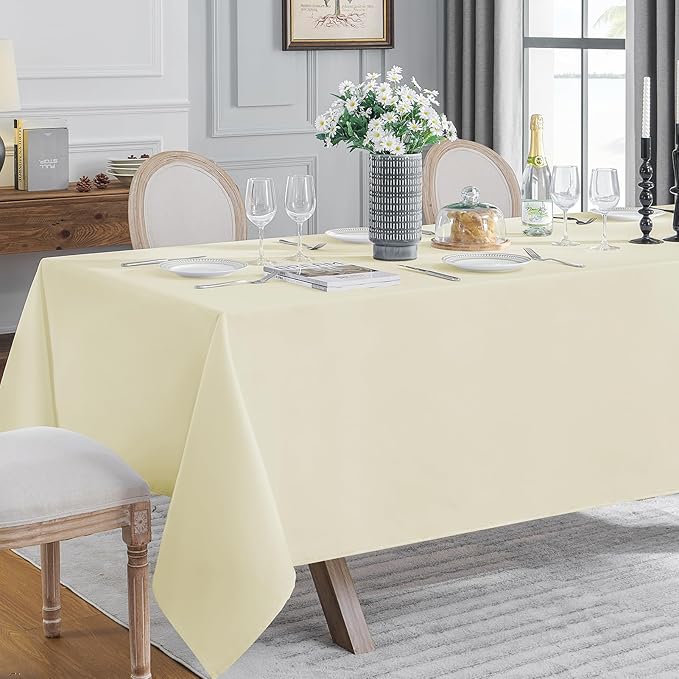 VidaFete 1 Pack Tablecloth 90 * 156inch Rectangle Table Cloth Polyester, Stain Wrinkle Resistant Polyester Dining Table Cover for Kitchen Dinning Party Wedding Tabletop Buffet Decoration(Ivory)