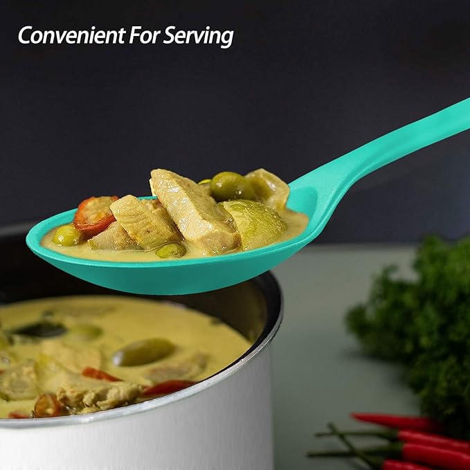 Silicone Spoons for Cooking - Extra Large Kitchen Spoons for Mixing, Serving, & Stirring - 600째F Heat-Resistant Non Stick Utensils Ladle & Skimmer- Dishwasher Safe, Teal