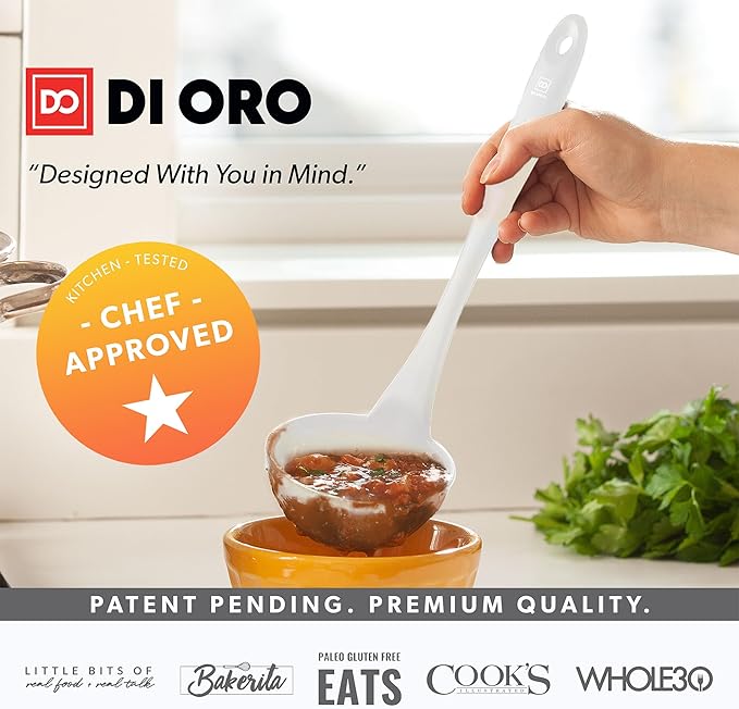 DI ORO Silicone Ladle ??Soup Ladle for Cooking & Serving Heat-Resistant - Large Kitchen Soup Ladle Nonstick Cookware Safe - Soup Serving Spoon with Wide Bowl - Silicone Utensil Dishwasher Safe (Stone)