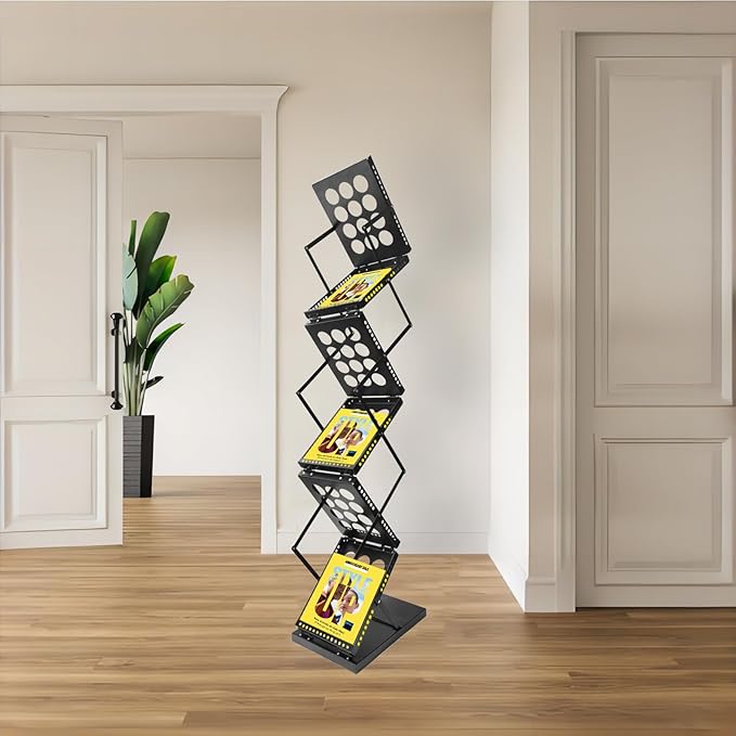 Folding Literature Rack, 6 Pockets Metal Brochure Holder Stand Floor Standing Magazine Rack竊똃ouble-sided Display Flyer Holder Stand Literature Stand for Trade Show Office Store Home