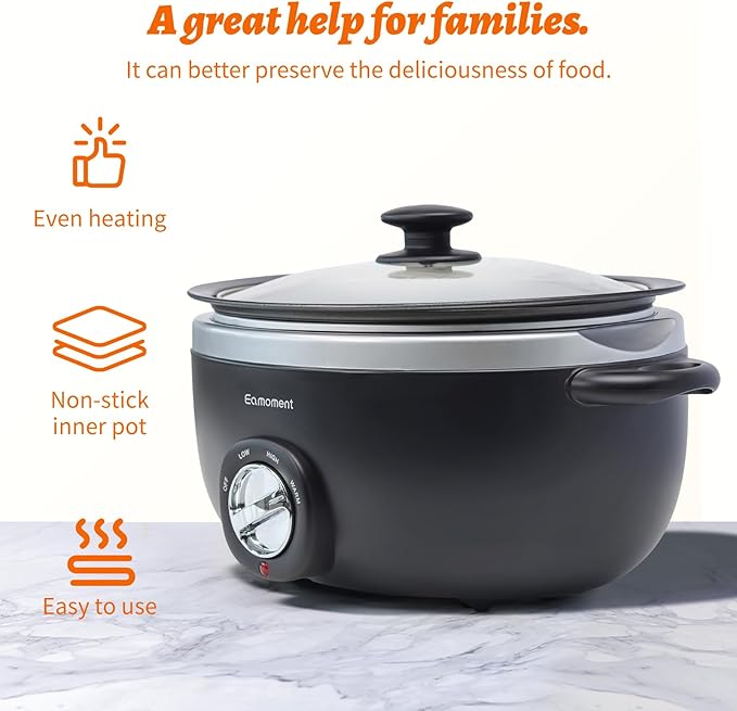 3.5 Quart Slow Cooker Black Uniform Heating,Non Stick Pot,Aluminum, Makes Your Food More Delicious.Suitable as a Gift for Wives,Parents,and Friends