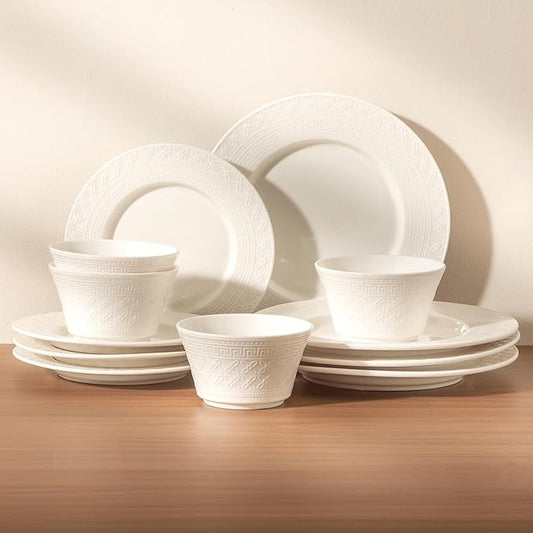 Dinnerware sets plates and bowls sets modern plates,Ceramic Dinnerware Sets,12 Pieces Porcelain Lightweight Plates,Scratch Resistant Dish Set (style - 6, 4 - Set (12pcs))
