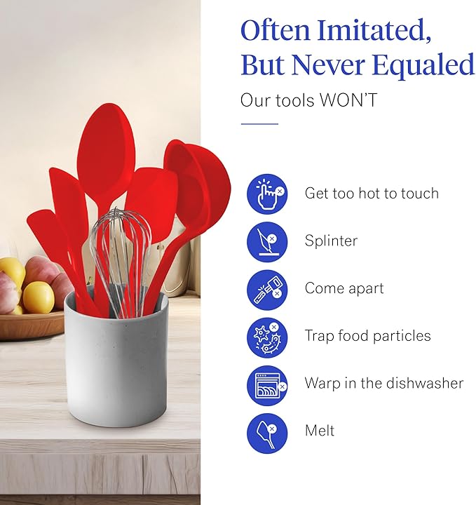 GIR: Get It Right 10-Piece Silicone Ultimate Kitchen Utensil Set ??Spatulas, Ladle, Flip, Spoons, Whisk, Peeler & Spoonula ??Nonstick, Non-Toxic, Heat-Resistant ??Red