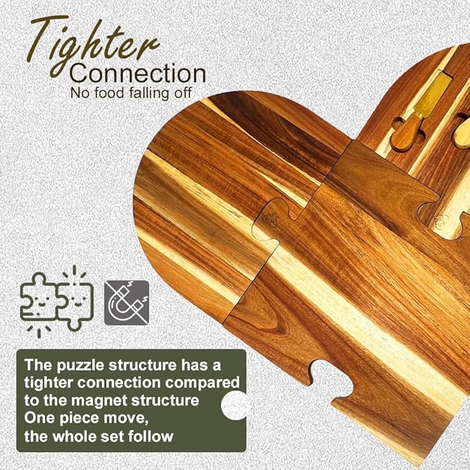 Large Charcuterie Board Set - 3 Pieces with Knife Set, Premium Acacia Wood Cheese Boards, Heart Shaped Serving Tray with Gift Box, Christmas, House Warming Gifts New Home, Wedding & Bridal Shower Gift