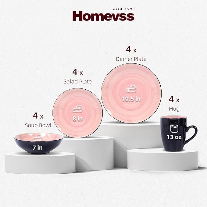 Stoneware Sonoma 16pc Dinnerware Set, Black + Speckled Spin Wash Rose