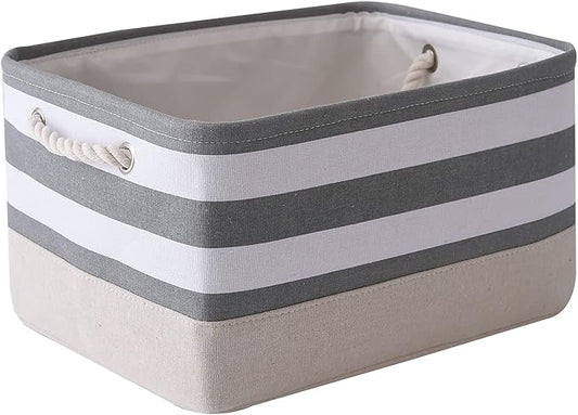 TheWarmHome Storage Basket Fabric Basket with Handles Dog Toy Basket Cloth Storage Bin Shelf Basket Decorative Storage Basket Shoe Basket Gift Basket(Grey&White Stripes-1 Pack,15.7L횞11.8W횞8.3H)