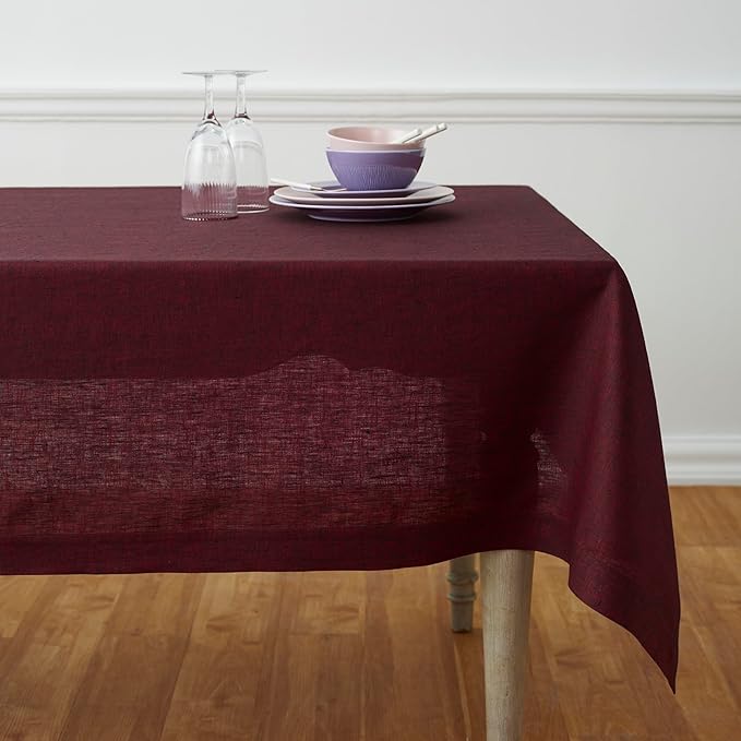 Solino Home Red Garnet Linen Tablecloth 60 x 90 Inch - Athena, 100% Pure Linen Rectangle Tablecloth - Machine Washable Table Cloth for Valentines, Winter