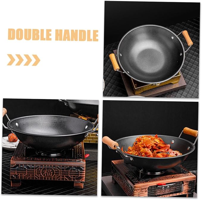 Double Handle Nonstick Cooking Wok Household Cookware with Handles for Hot Pot and Everyday Cooking Easy to Transport