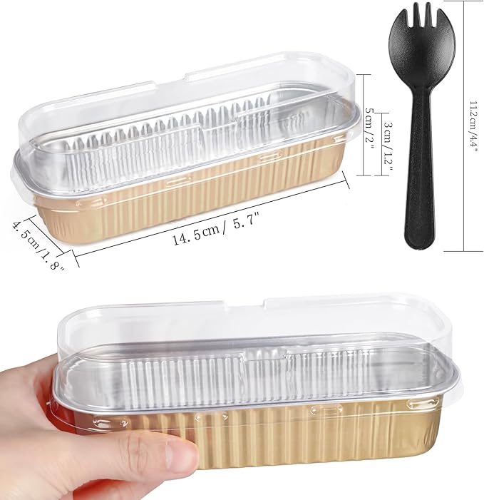 Fodofodo 20PCS Rectangle Mini Loaf Pans with Lids,Mini Cake Pans with Lids,Disposable Ramekins Baking Cups Muffin Tins Cupcake Cups for Wedding Party Birthday,6.8oz (Champagne)
