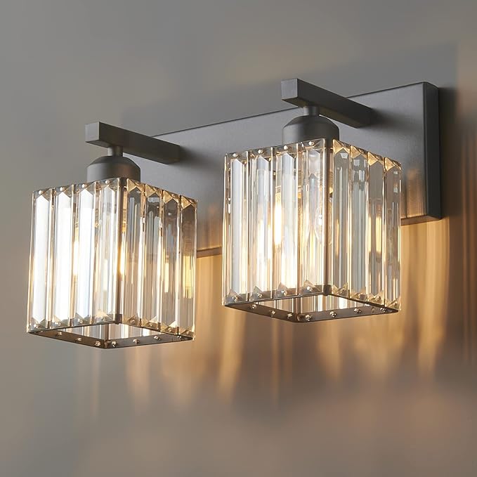 Modern Bathroom Vanity Light 2-Lights Black Crystal Bathroom Wall Light Vanity Light Fixturesï¼?2.59-inch Modern Minimalist Design