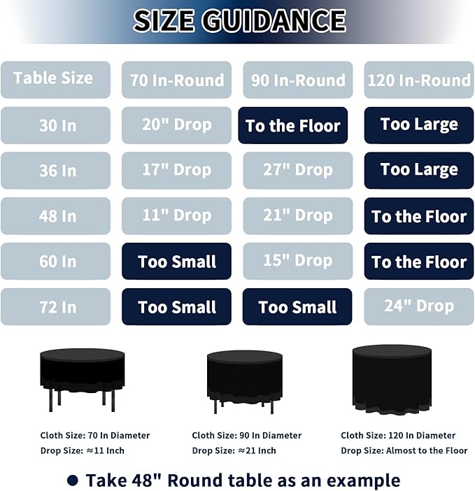 PureFit 8 Pack Round Black Table Cloths 120 Inch for Round Tables, Stain and Wrinkle Resistant Table Linens for Home Use, Wedding, Party, Banquet and Camping