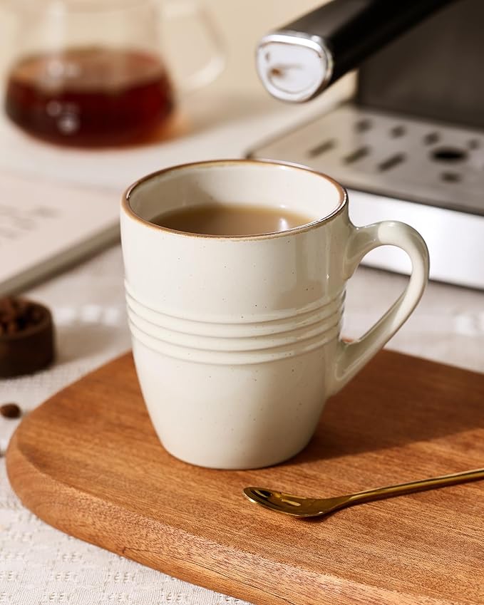 famiware Jupiter Coffee Mugs Set of 6, 14 OZ Coffee Mug, Microwave and Dishwasher Safe, Coffee Cups with Handle for Coffee, Tea, Cocoa, Milk, Vanilla White
