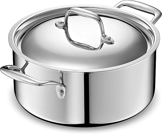LEGEND COOKWARE 5-Ply Stainless Steel 5-Quart Dutch Oven with Lid - Induction Compatible, Oven Safe 800째F - Non-Toxic, No Coatings - Even Heating, Won't Warp - Built to Last Generations