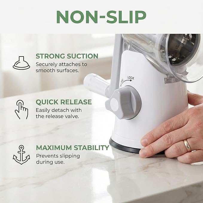 Manual Multi-Function Vegetable Slicer & Grater ??Interchangeable Blades for Shredding, Slicing, Shaving (Vegetables, Cheese, Nuts) (1, White)