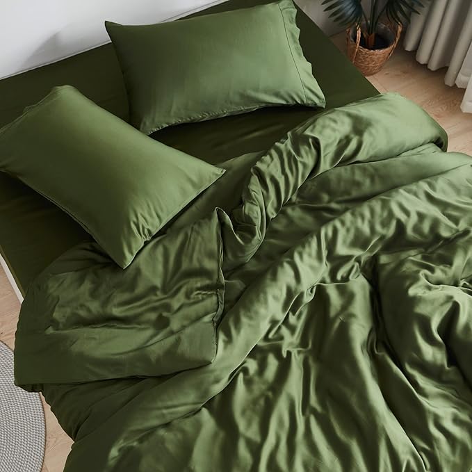 DOZ Sheet Set, 100% Viscose derived from Bamboo, Organically Grown, Buttery Soft, Cooling Sheets, High GSM, Deep Pockets - 2 Piece - 1 Pillowcase 1 Fitted Sheet (Forest, Twin)