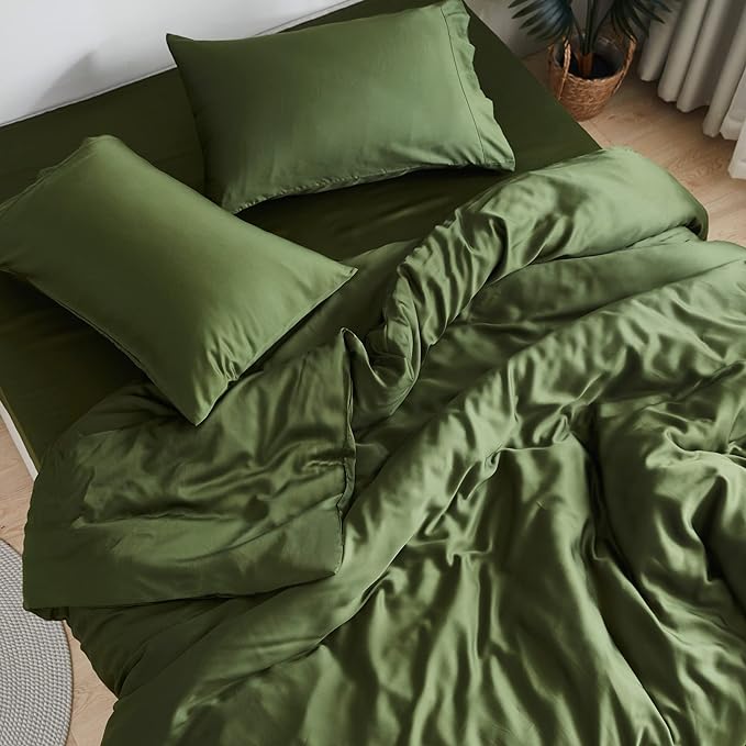 DOZ Sheet Set, 100% Viscose derived from Bamboo, Organically Grown, Buttery Soft, Cooling Sheets, High GSM, Deep Pockets - 4 Piece - 2 Pillowcases 1 Fitted 1 Top Sheet (Forest, Cal King)