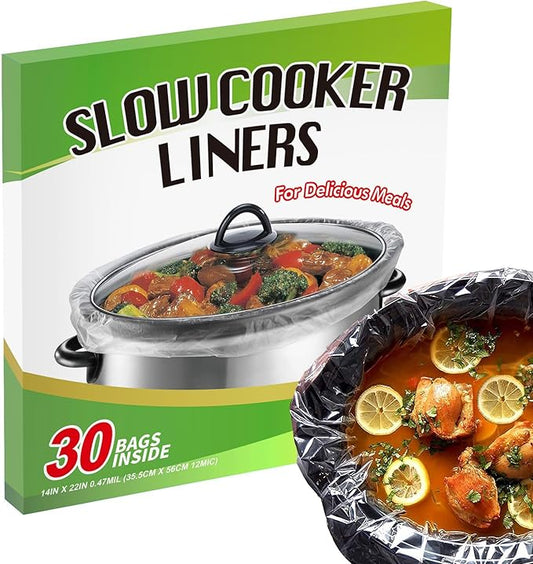ECOOPTS Slow Cooker Liners (30 Liners), 14" 횞 22" Pot Liners Fit 6-10 Quarts, Disposable Cooking Bags Suitable for Oval & Round Pot, BPA Free (14" 횞 22")