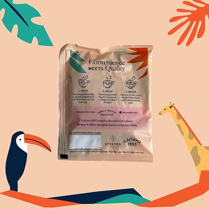 Kahawa 1893 Coffee Bags Medium Roast Safari Blend (12 Coffee Bags) - As Seen on Shark Tank, High Antioxidants, Naturally Sweet, Organically Grown, Ethically & Sustainably Sourced