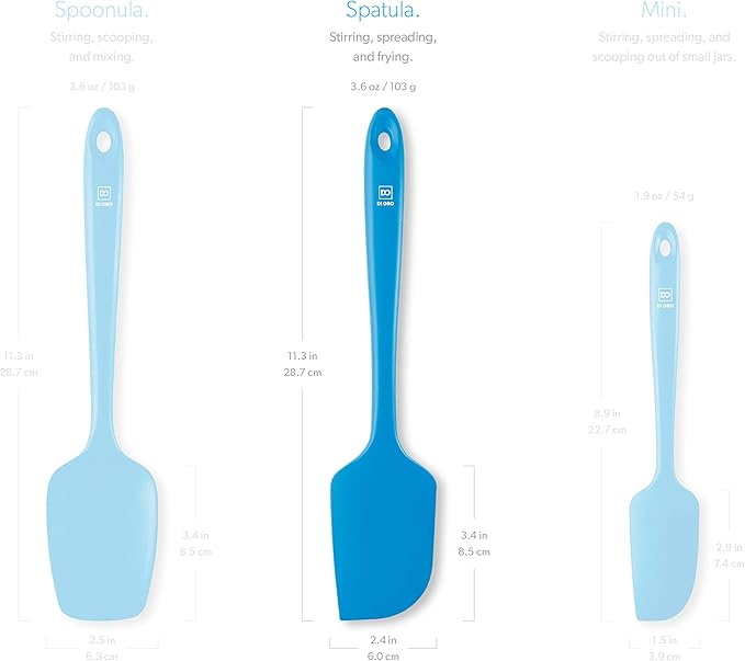 DI ORO Silicone Spatula - 600째F Heat-Resistant Rubber Kitchen Spatula for Baking, Scraping, & Mixing - BPA Free Nonstick Cookware Safe Flexible Utensil for Cooking - Seamless & Dishwasher Safe (Blue)