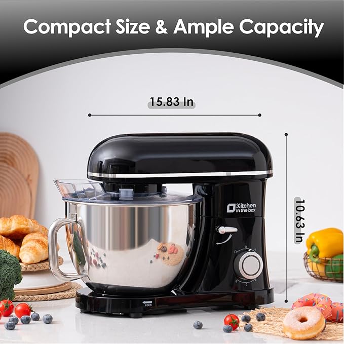 Kitchen in the box Stand Mixer - 8.5 Quart Electric Kitchen Standing Mixer 900 Watt for Heavy Bread Dough,Baking,Cake,Cream & Batters,Tilt Head Design (Black)