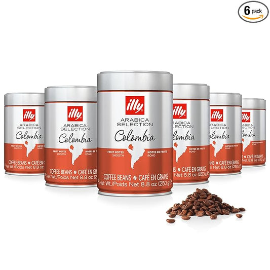illy Whole Bean Coffee, Colombia Single Origin Medium Roast, 100% Arabica, Premium Italian Coffee, Ideal for Espresso, Drip, Moka and French Press Brewing, 8.8oz, 6 Pack