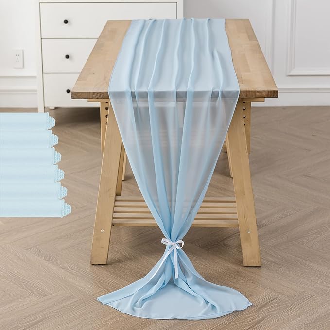 flohar 6Pack 9ft Chiffon Table Runner 14x108 Inch Sheer Romantic Table Runner for Wedding Birthday Party Bridal Shower Outdoor Decoration-Blue Mist