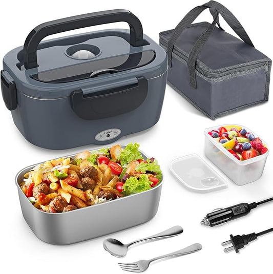 Vingud Electric Lunch Box for Adults, Heated Lunch Box Food Warmer, 80W 1.5L Portable Heating Lunchbox for Men/Work/Car/Truck, 12V 24V 110V Lonchera El챕ctrica Port찼til Christmas White Elephant Gifts