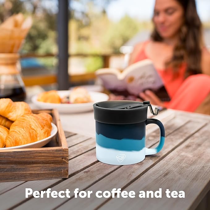 Silipint 16oz Silicone Coffee Mug Tumbler with Flip Lid ??Unbreakable Dishwasher Safe Microwave Oven & Freezer Compatible ??Non-Toxic Reusable Cup for Hot Coffee Tea or Cold Drinks (Moon Beam)