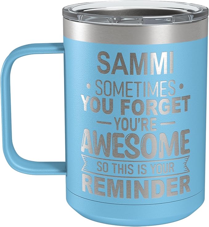 Personalized Inspirational Travel Coffee Mug, Inspirational Gifts for Men Dad Wife Sister Women, Custom Birthday For Him Her, Customized You?셱e Awesome Tumbler, Teacher Coworker Gifts 15oz Light Blue