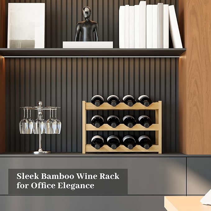 Wine Rack竊똁amboo Wine Storage Cabinet Shelf竊똂ountertop Wine Shelf- Freestanding Wine Holder for Kitchen & Pantry (Natural, 3-Tier)