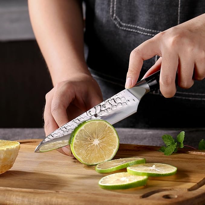 FXFSTEEL Paring Knife ??5 inch German 1.4116 Stainless Steel Blade with Full Tang Pakka Wood Handle Small Kitchen Knife for Fruit and Vegetable Cutting, Multi-Purpose Sharp Chef Knife