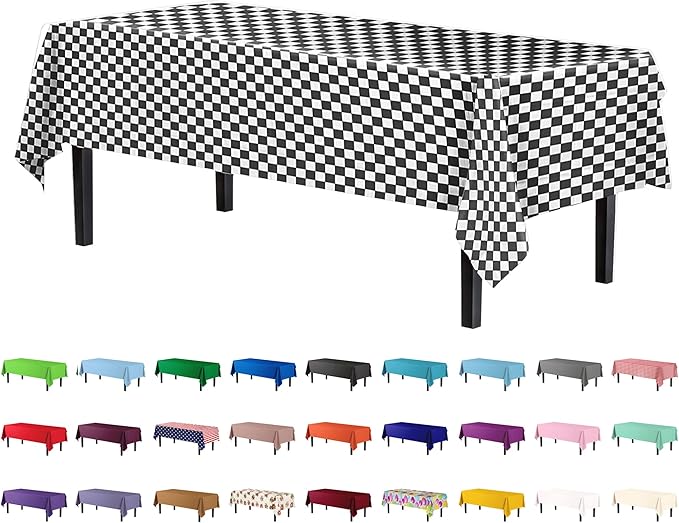 Party Solids Pack Of 6, Premium Plastic Tablecloth 54in. x 108in. Rectangle Table Cover - Checkered