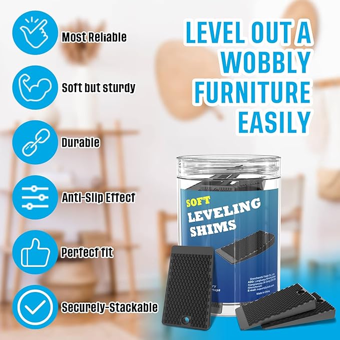 Furniture Levelers, 50 Pieces Jar, Plastic Shims for Leveling, Black Rubber Wedge for Table Toilet Refrigerator Piano, Small Shims for Home Improvement and Work