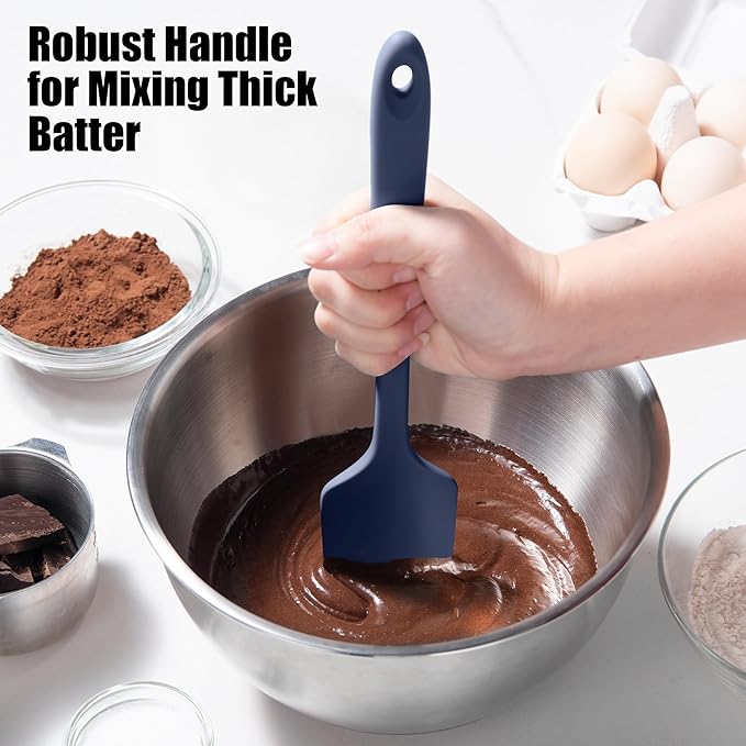 600째F Heat Resistant Silicone Spatula, Doosu High Temp Flexible Kitchen Rubber Bowl Scrapers Food Grade Seamless Baking Supplies Scratch-Proof for Scraping Non-Stick Pans (Navy Blue, 11.4in)