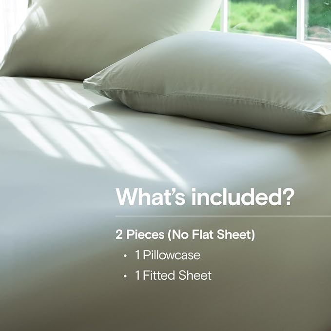 DOZ Sheet Set, 100% Viscose derived from Bamboo, Organically Grown, Buttery Soft, Cooling Sheets, High GSM, Deep Pockets - 2 Piece - 1 Pillowcase 1 Fitted Sheet (Sage, Twin)