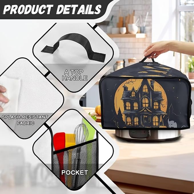 Halloween Decor Slow Cooker Dust Cover 6+ Quart Appliance Covers Water Proof Oval Stain Resistant with Pocket and Handles