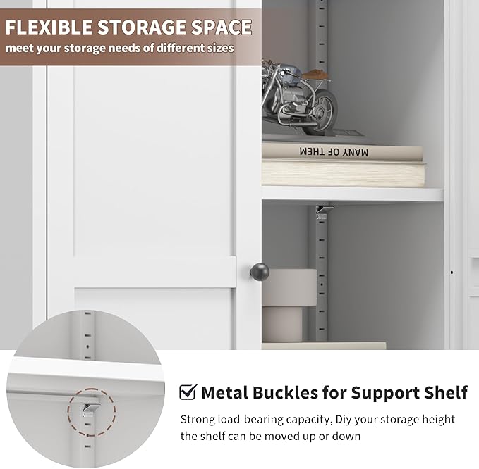 Kitchen Pantry Storage Cabinets with Drawers, 72" Tall Kitchen Cupboard Metal Pantry Cabinet with Adjustable Shelves, for Home Office Living Dining Room, Assembly Required(White)