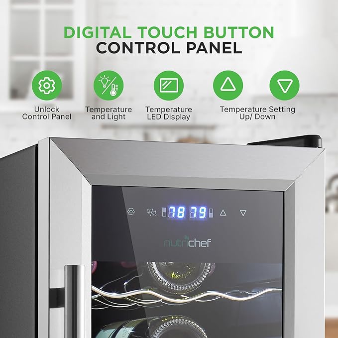 Nutrichef 18 Bottle Wine Fridge | Dual Zone Wine Chiller | Adjustable Temperature 41°F to 64°F | Ultra Quiet Operation | Wine Cooler For Home & Office | Free Standing 32x11x23 IN | Black
