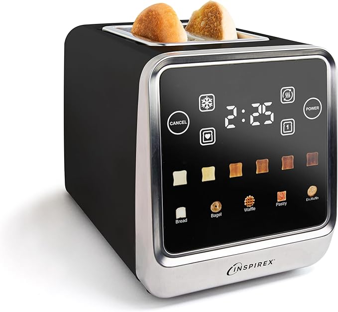 Inspirex Touch Screen Toaster - 2 Extra Wide Slots - 5 Bread Types and 6 Browning Levels - Defrost, Reheat, Favorite, & Single Slot Modes - For Toast, Bagels, & Waffles ??Black